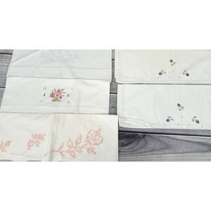 LOT OF 5 VINTAGE EMBROIDERED PILLOWCASES    *17